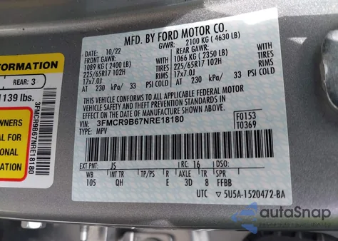 2022 Ford Bronco Sport Big Bend z USA, uszkodzony, nr VIN 3FMCR9B67NRE18180